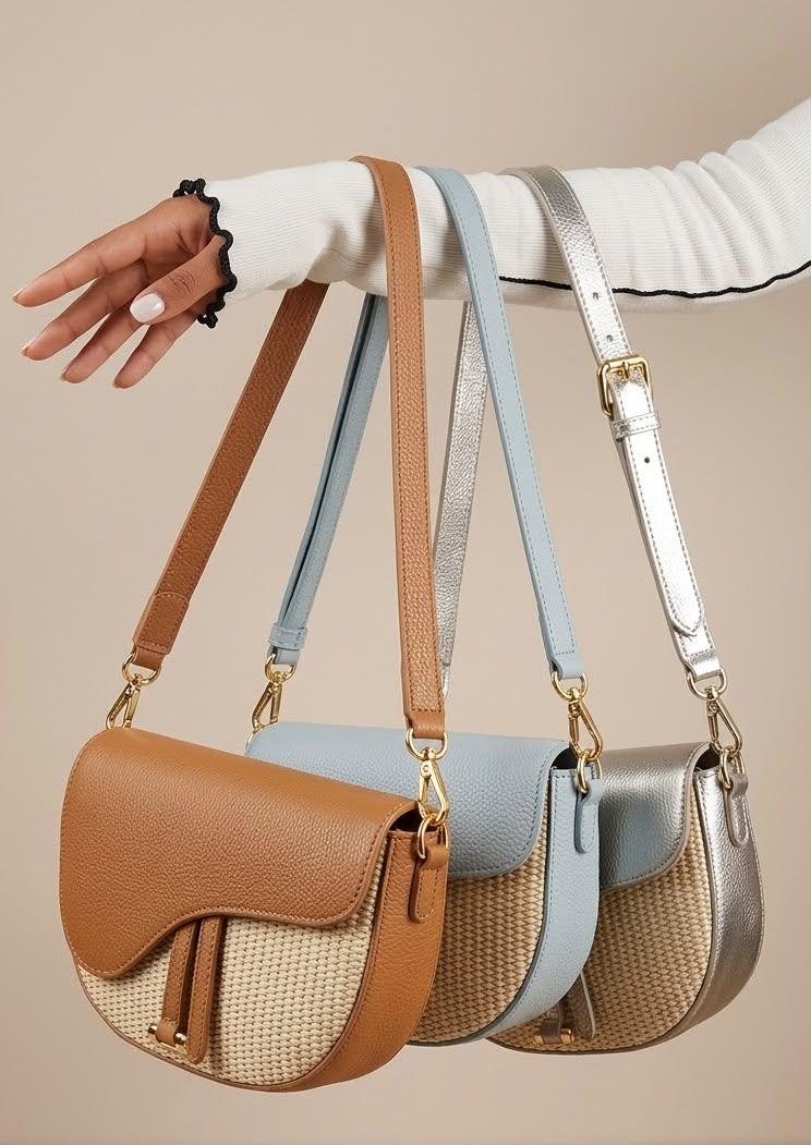 Bolso Carriel Miel - Azul - Plata