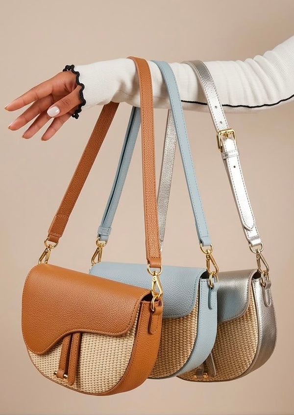 Bolso Carriel Miel - Azul - Plata