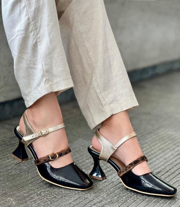Zapato 642 Charol Negro X Oro X Print