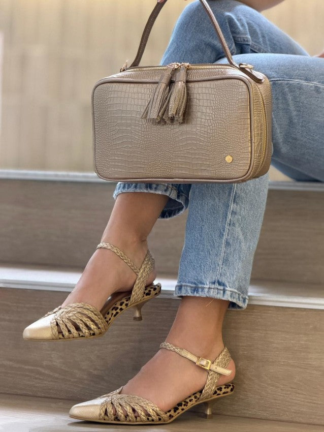 Zapato Tejido K-7138 Oro X Leopardo