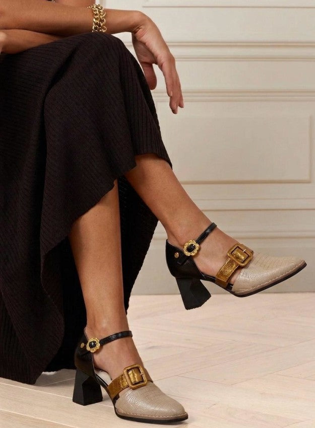 Zapato Tacon 2408 Taupe X Bronce X Negro