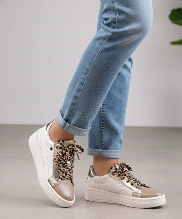 Tenis 800 Blanco Ostra X Taupe X Oro