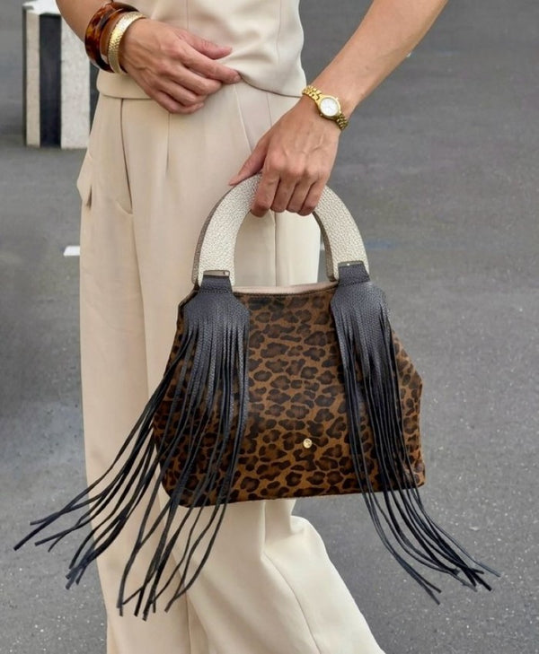 Bolso Hobo Print Leopardo x Flecos Negro
