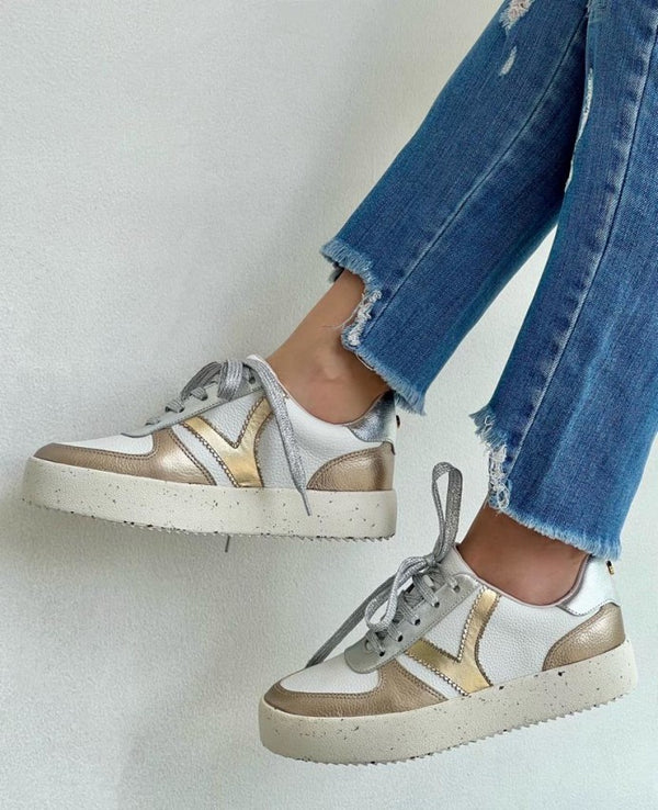 Tenis T-412 Blanco X Oro X Plata