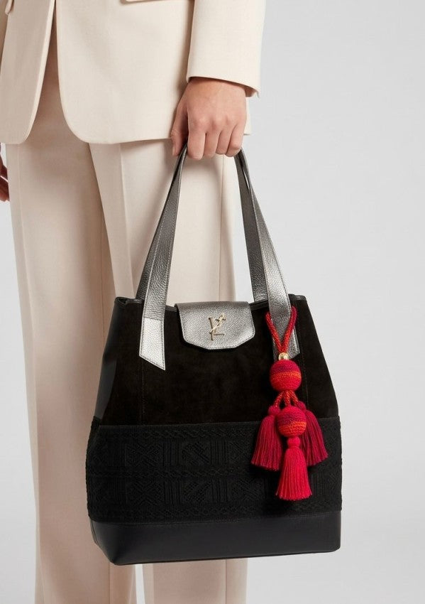 Bolso Tejido Lmp 1900 Negro x Accesorio Rojo