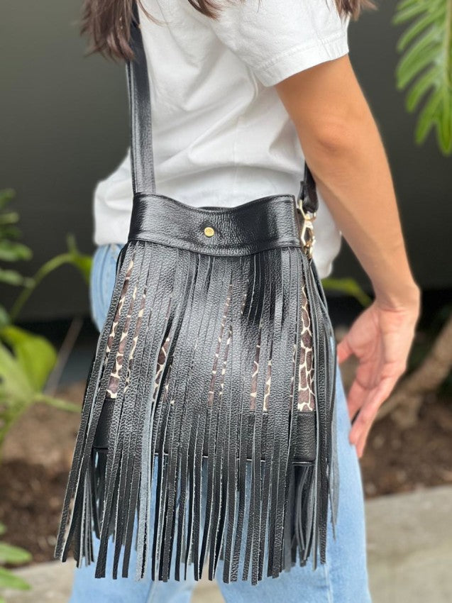 Bolso Serrisa Flecos Negro X Print